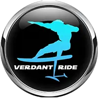 Verdant Ride Logo, blue surfer emblem
