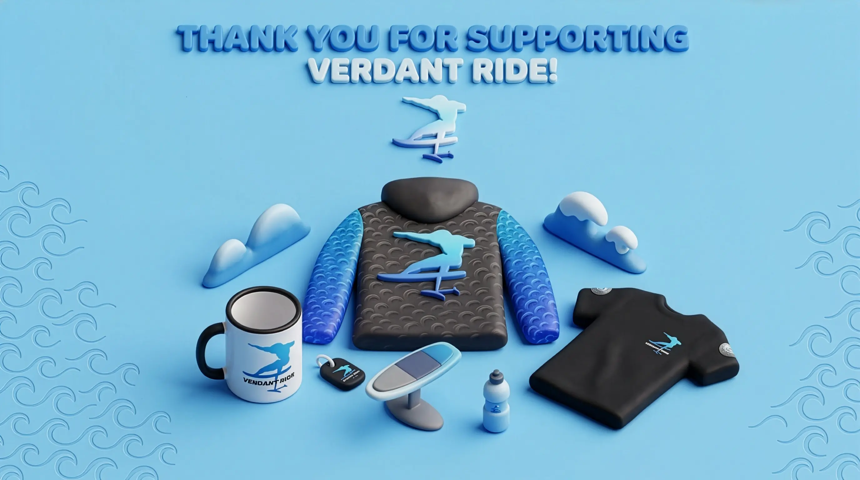 Shirts and mugs and merch with the verdant ride logo with a thank you message