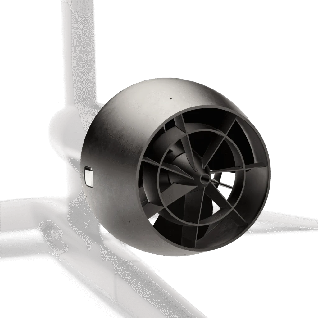 Multi blade ducted impeller on an eFoil mast, the jet style alternative to an open propeller