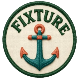 Verdant Ride Fixture badge: an embroidered patch, a plain anchor, cream field with a green border.