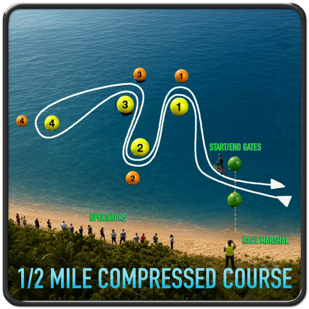 half-mile compressed race course near the beach with spectators