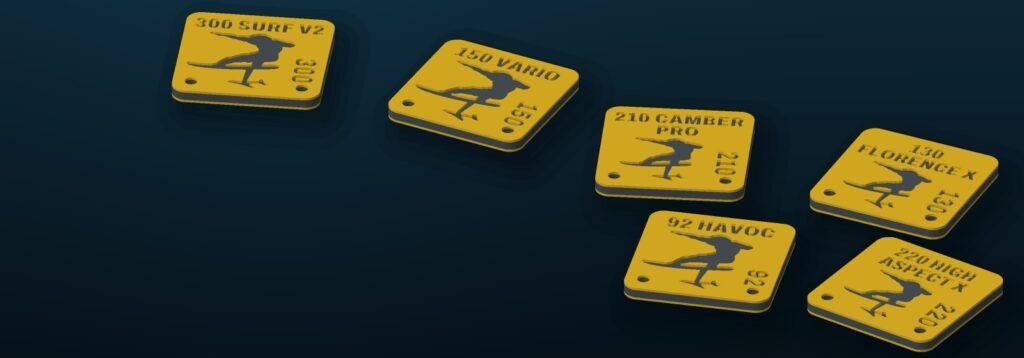 Printed two-colour eFoil gear tags