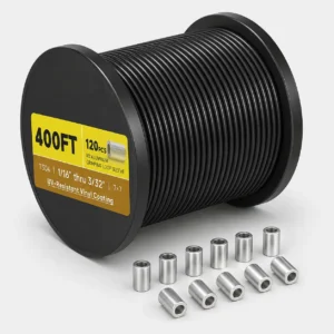 400 foot spool of vinyl coated stainless steel wire rope with crimping sleeves for a season-long eFoil race course
